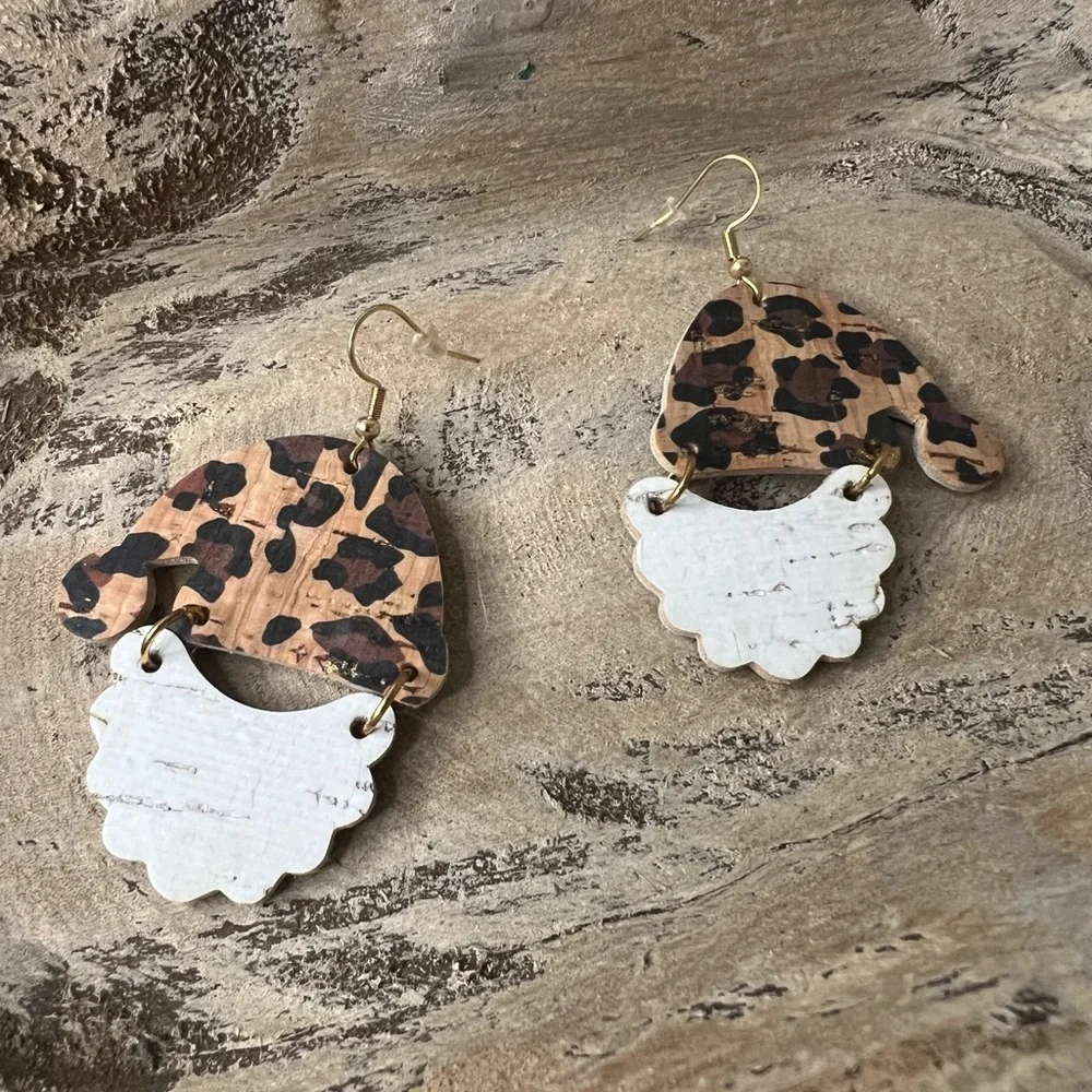 Leopard‎ Print Santa Dangle Earrings White Christmas New